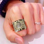 Golden Sunflower Wide Band Ring