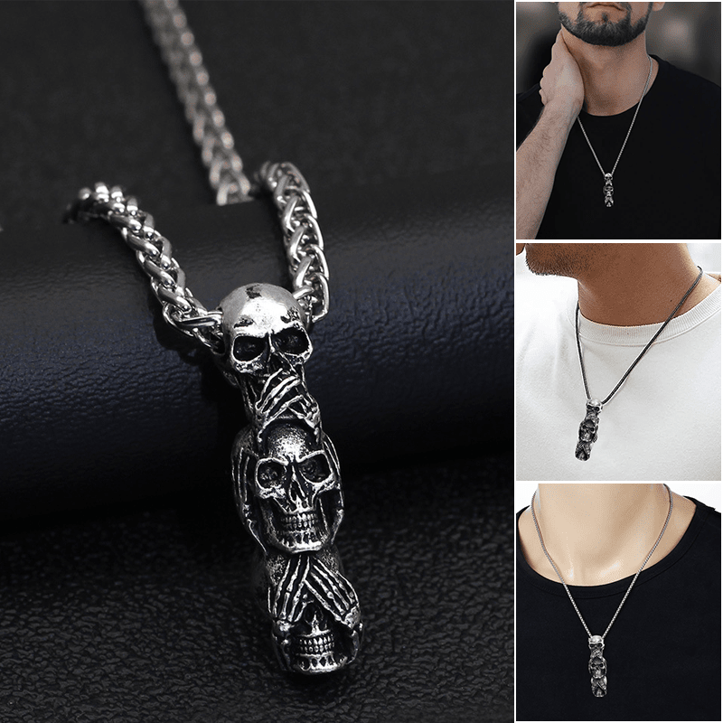 Speak No Evil, Hear No Evil, See No Evil Skulls Necklace For Men