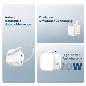 20W PD Fast USB Charger Block with Retractable Type-C Cable