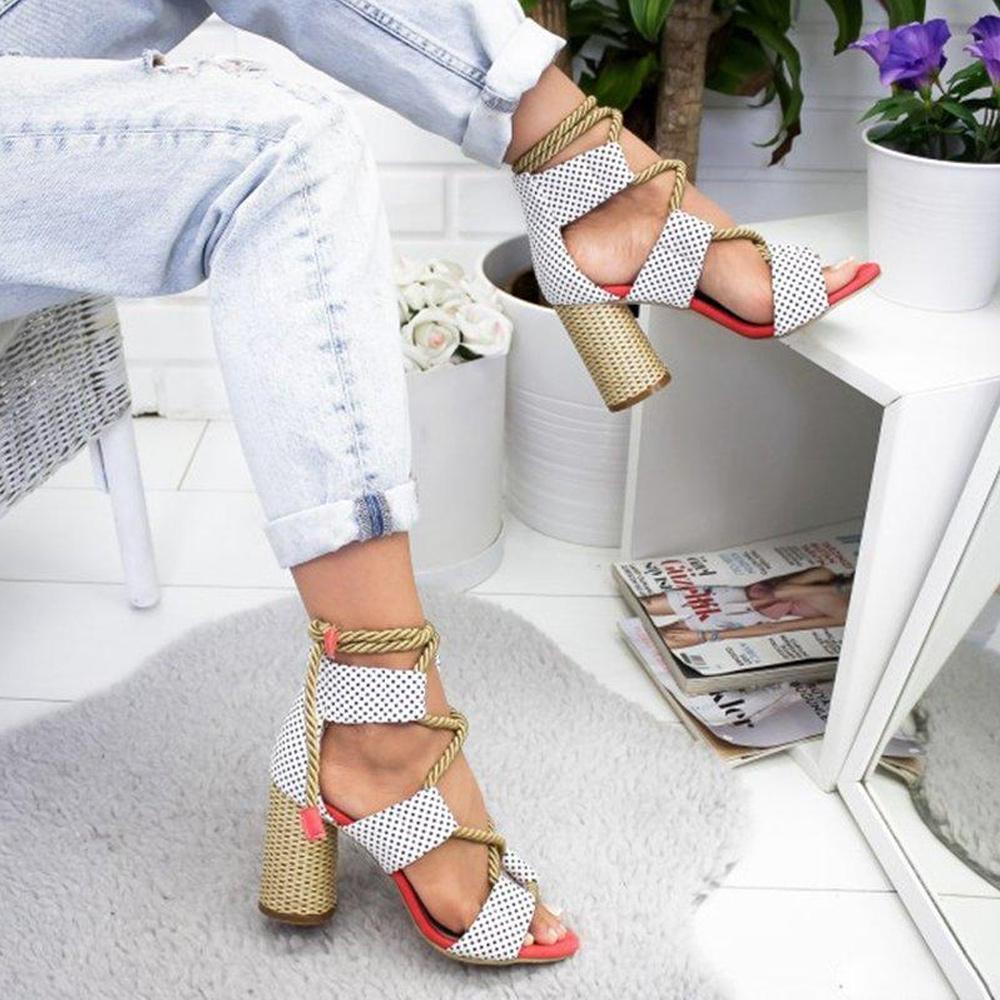 Multi-color Lace-up Heeled Sandals