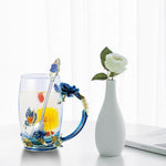 Enamel Rose Glass Tea Cup Set (With Spoon)