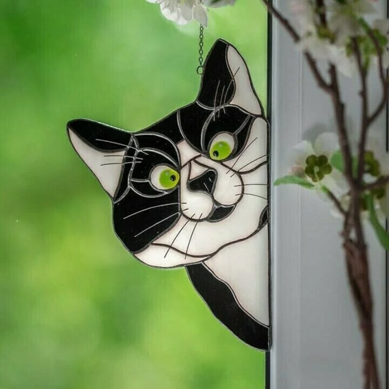 🔥Hot Sale-😻Handmade Stain Cat Suncatcher For Window