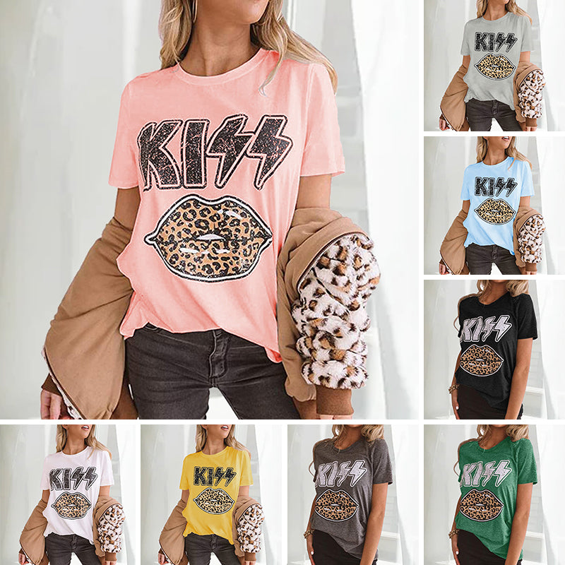 Kiss Print Leopard Lips T-shirt