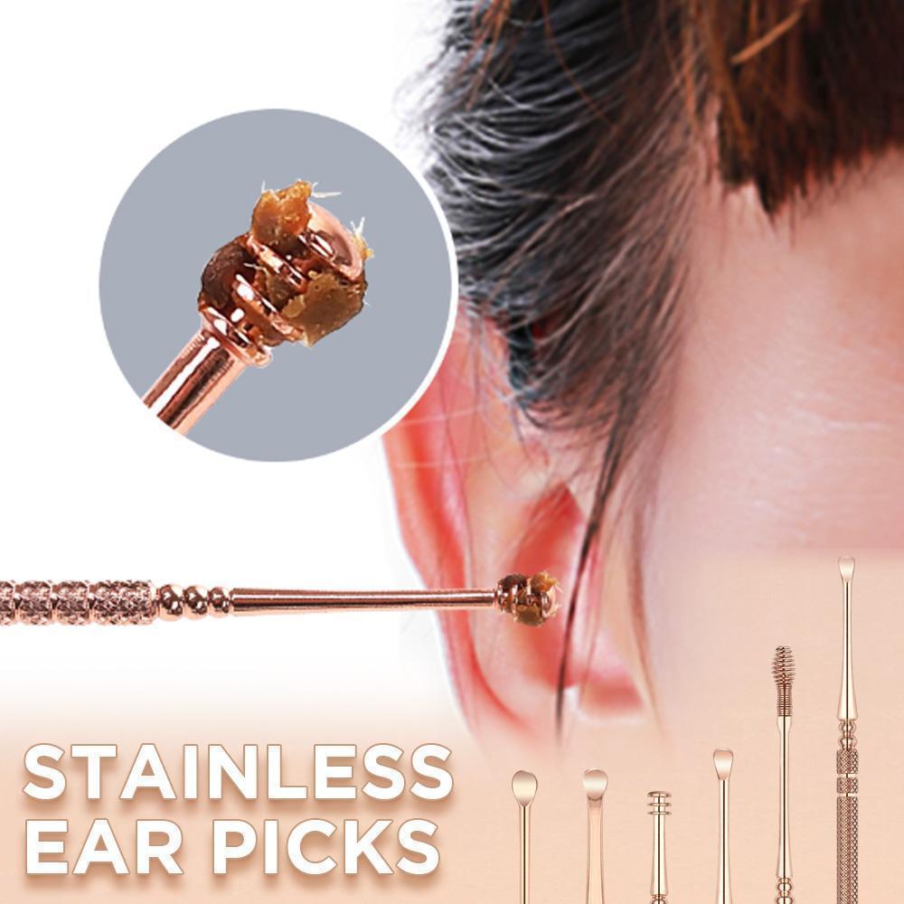 6pcs set Stainless Steel Ear Pick Ear Wax Remover Cleaner Tool Rose Gold