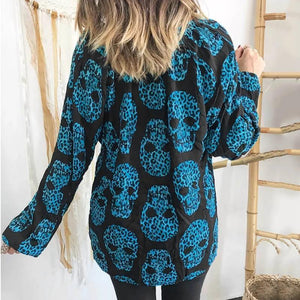 Halloween New Women's Casual Printing V-neck Long-Sleeved Shirt