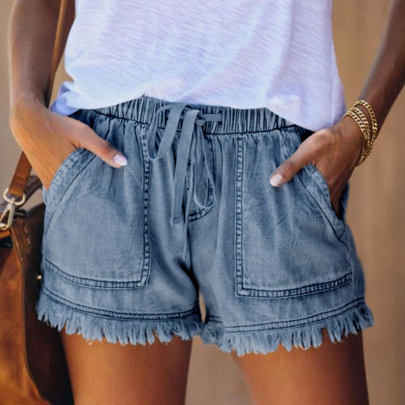 Elastic High Waist Slim Denim Shorts