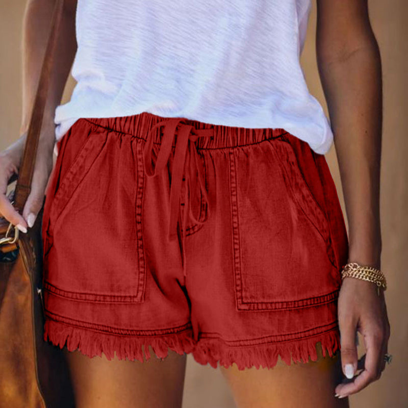 Elastic High Waist Slim Denim Shorts