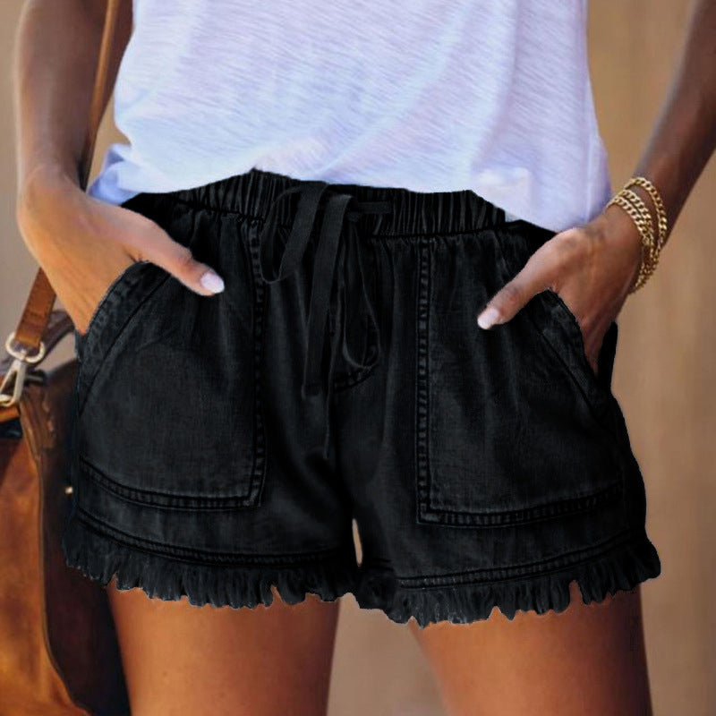 Elastic High Waist Slim Denim Shorts