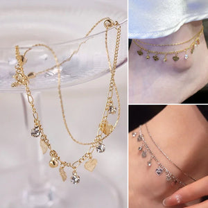 Crystal Encrusted Anklet with Diamond Fringes