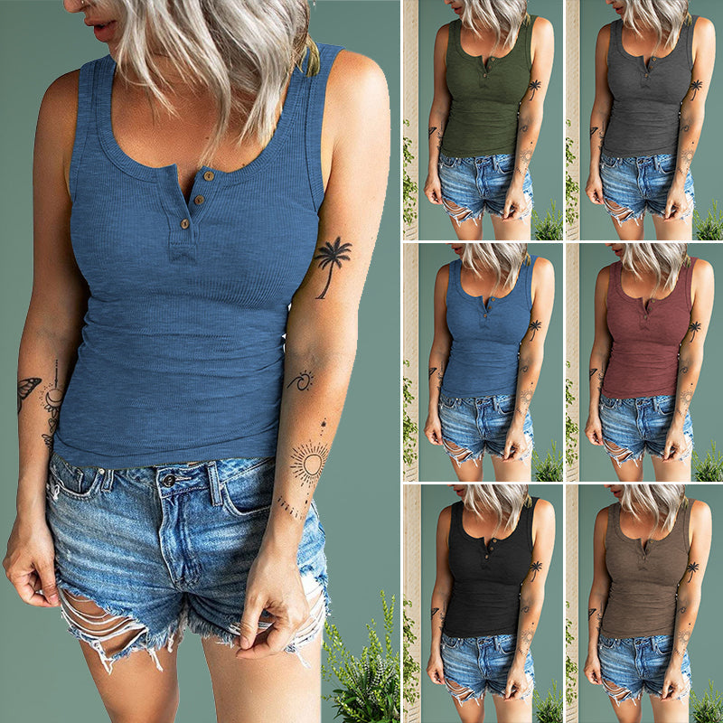 Threaded Button Slim Tank Top