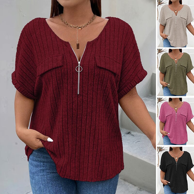 Zip Short Sleeve Pullover T-shirt