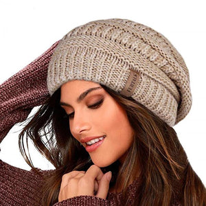 Women Knitted Slouchy Beanie Hat with Velvet