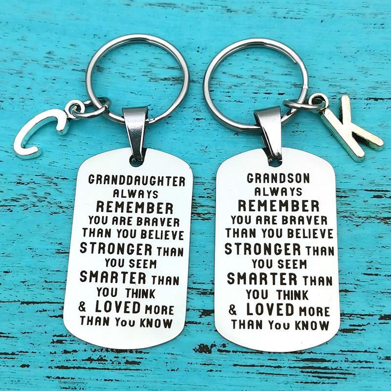 To My Grandson Granddaughter Gift Lettering Keychain