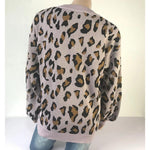 Women Long-sleeved Round Neck Solid Leopard Sweater