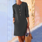 Women Solid Color Cotton and Linen Dress