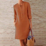 Women Solid Color Cotton and Linen Dress