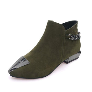 Women Med Square Heel Metal Decoration Ankle Boots