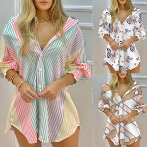 V-Neck Button-Up Striped Shirt