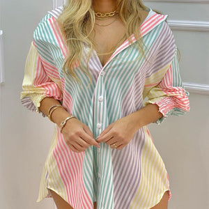 V-Neck Button-Up Striped Shirt