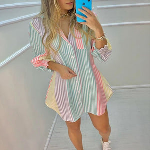 V-Neck Button-Up Striped Shirt