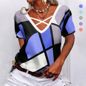 V-Neck Crossover Geometric T-Shirt