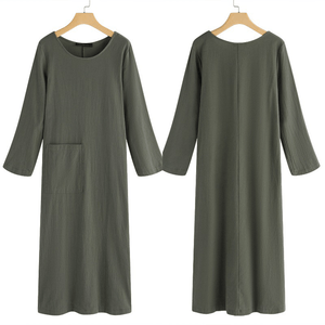 Vintage Cotton Linen Long Sleeve Dress