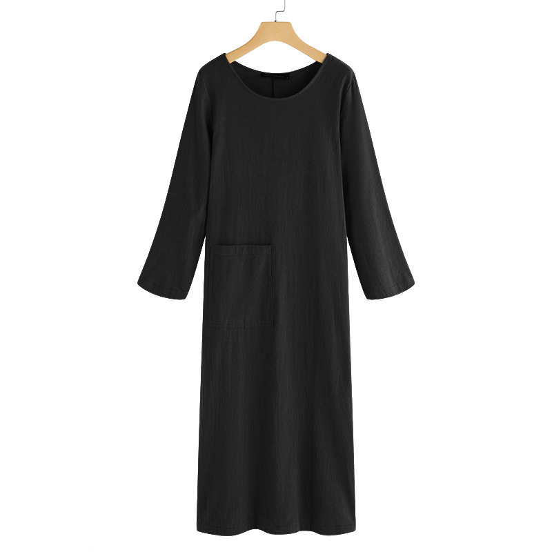 Vintage Cotton Linen Long Sleeve Dress