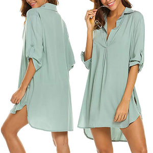 Women's Solid Color Sun Protection Shirt with Deep V-neck