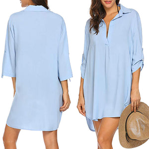 Women's Solid Color Sun Protection Shirt with Deep V-neck