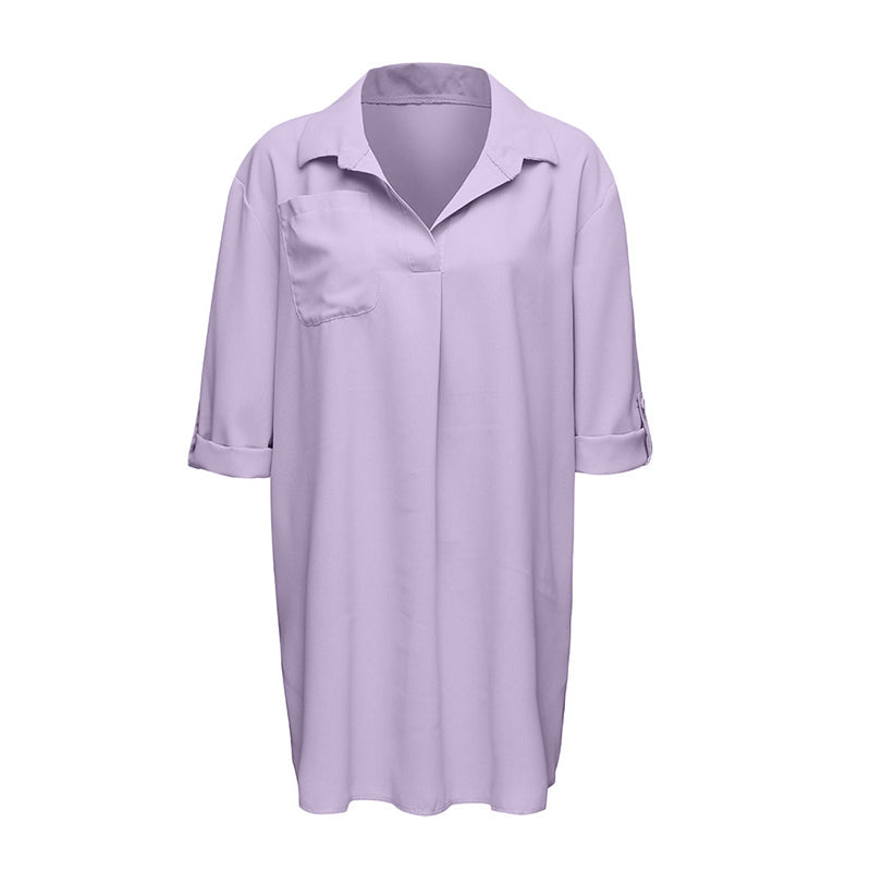 Women's Solid Color Sun Protection Shirt with Deep V-neck