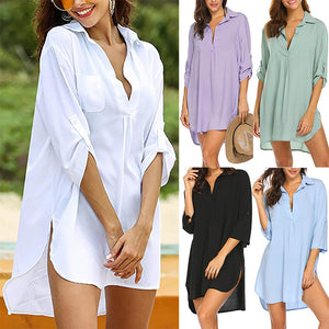 Women's Solid Color Sun Protection Shirt with Deep V-neck