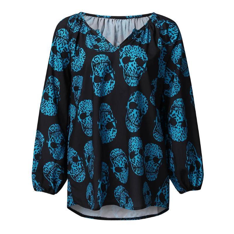 Halloween New Women's Casual Printing V-neck Long-Sleeved Shirt