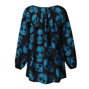 Halloween New Women's Casual Printing V-neck Long-Sleeved Shirt