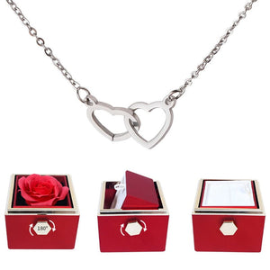 Eternally Preserved Rotating Rose Box - With Mirrored Heart Necklace