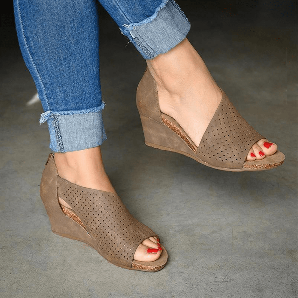 Back Heel Zip Wedge Sandals