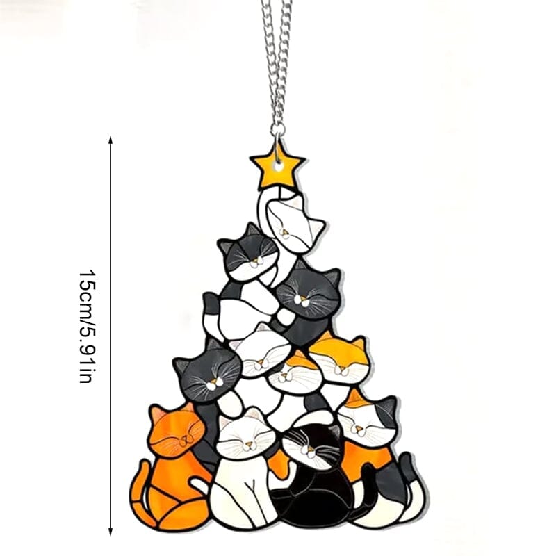 Cat Christmas Tree Suncatcher Ornament