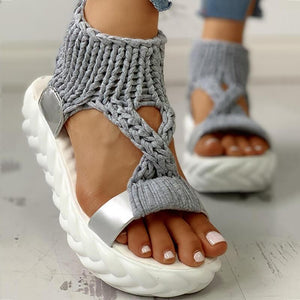 Woven fabric thick sole sandals