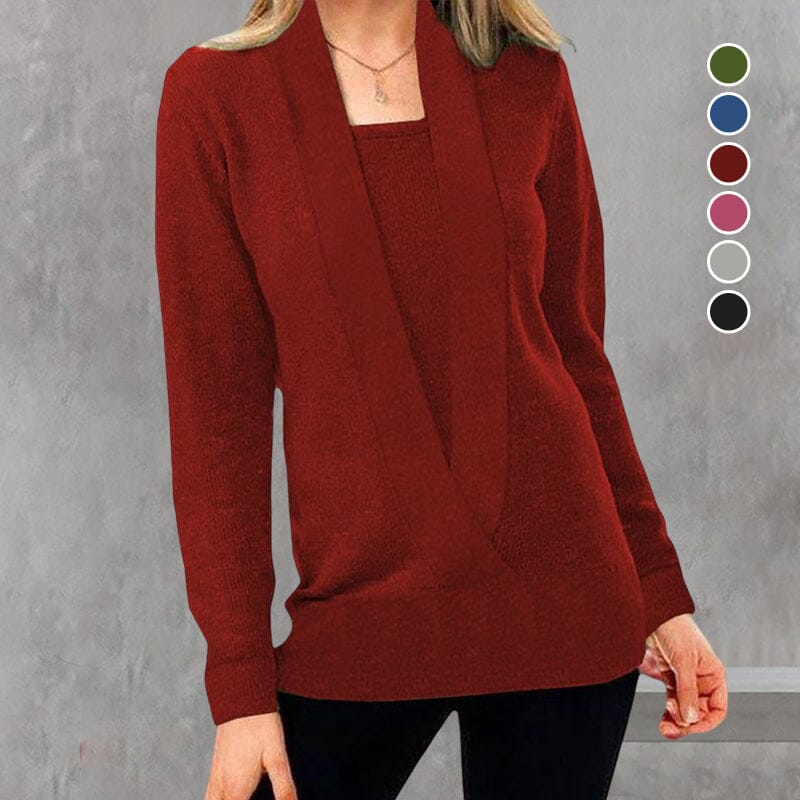 Women's V Neck Long Sleeve Knit Sweater