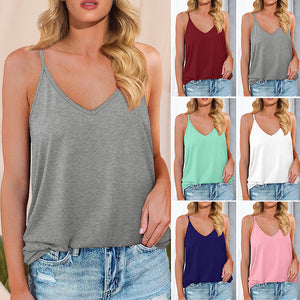 V-Neck Solid Color Sleeveless Sling