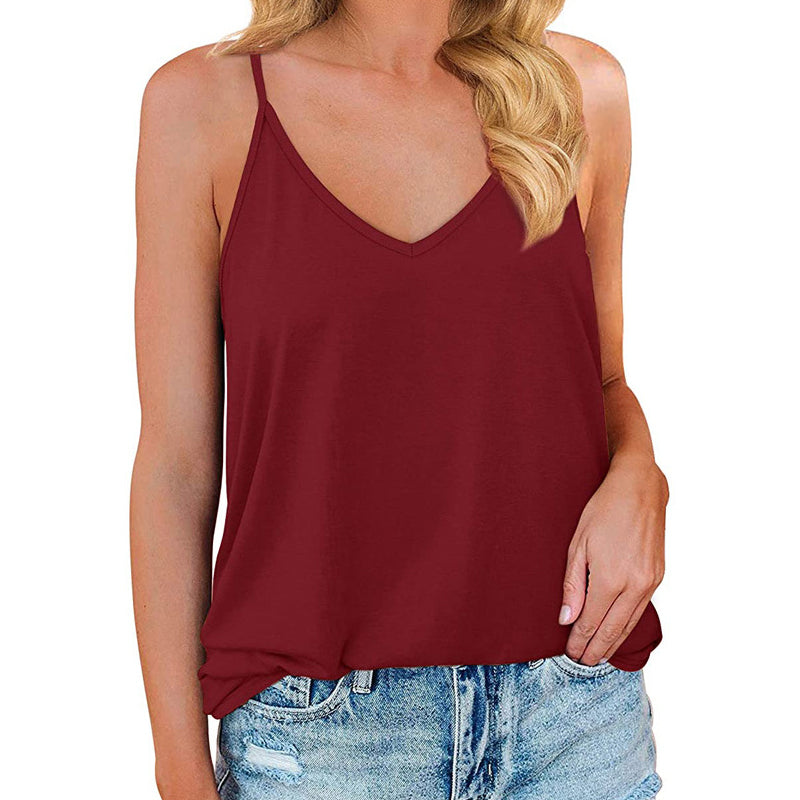 V-Neck Solid Color Sleeveless Sling