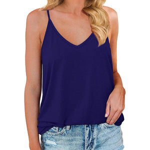 V-Neck Solid Color Sleeveless Sling